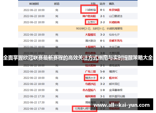 全面掌握欧冠联赛最新赛程的高效关注方式指南与实时提醒策略大全